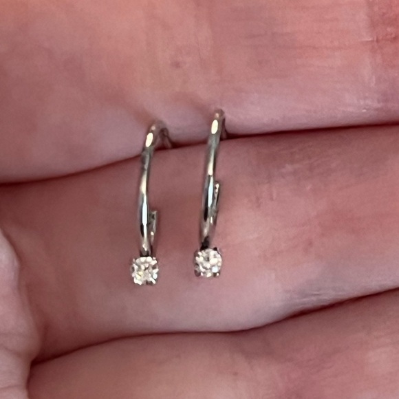 Dainty Silver Huggie Drop Hoop Earrings - Picture 3 of 6